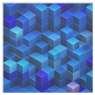 Blue 3D cubes abstract geometric pattern Fabric