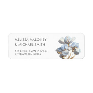 Blue 3D Flowers Stylised Lilies Wedding Return Address Label