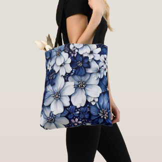 Blue 3d flowers tote bag for women and girls