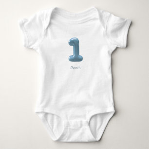 Blue 3D Number 1 - 1 Month Baby Bodysuit