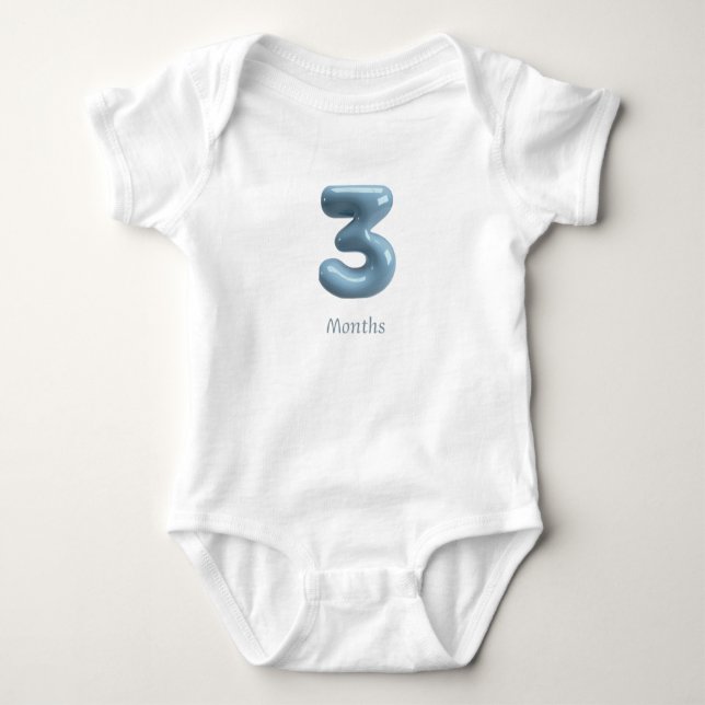 Blue 3D Number 3 - 3 Months Baby Bodysuit (Front)