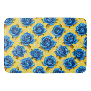Blue 3d roses bath mat