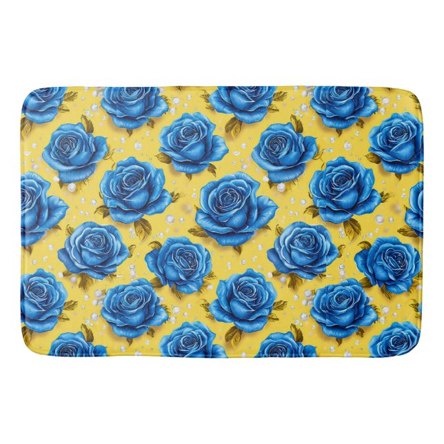 Blue 3d roses bath mat (Front)