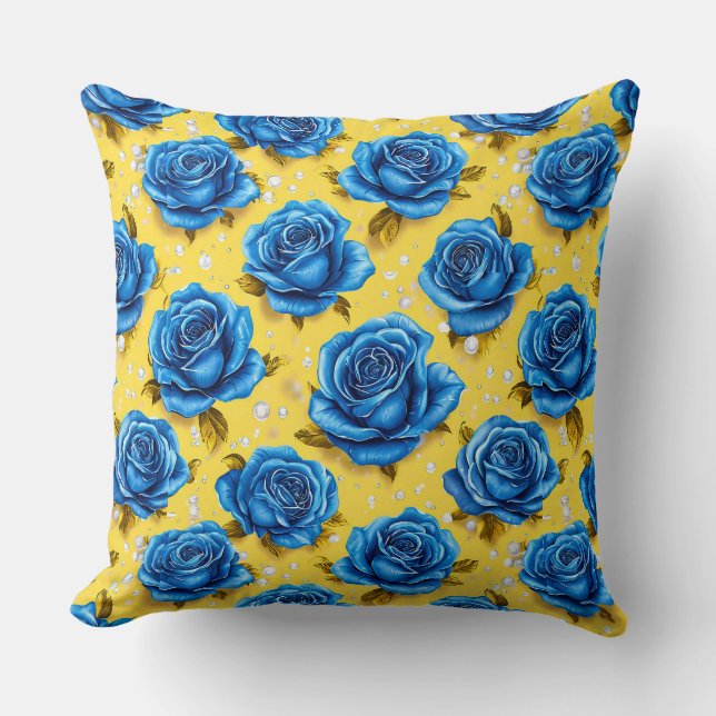 Blue 3d roses cushion (Front)
