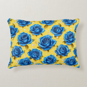 Blue 3d roses decorative cushion