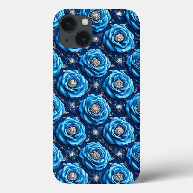 Blue 3d roses pattern Case-Mate iPhone case (Back)