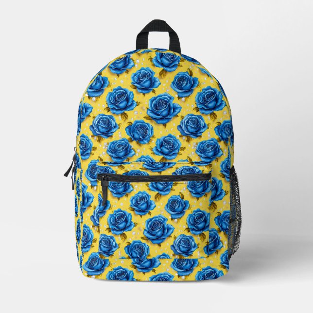 Blue 3d roses printed backpack (Front)