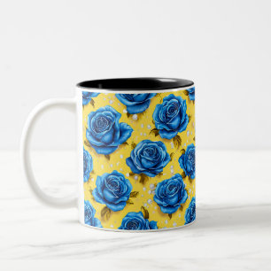 Blue 3d roses Two-Tone coffee mug