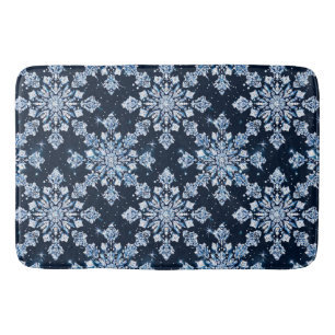 Blue 3d snowflakes bath mat