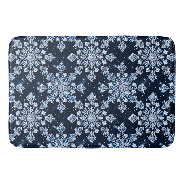 Blue 3d snowflakes bath mat (Front)