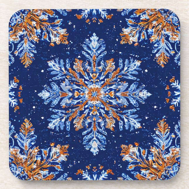 Blue 3d snowflakes coaster (Front)