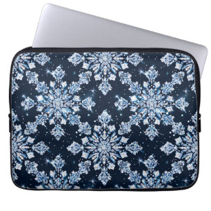 Blue 3d snowflakes laptop sleeve