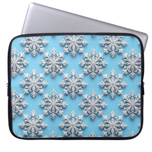 Blue 3d snowflakes laptop sleeve
