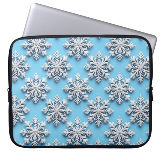 Blue 3d snowflakes laptop sleeve (Front)