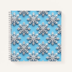 Blue 3d snowflakes notebook