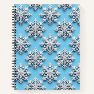 Blue 3d snowflakes notebook