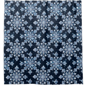 Blue 3d snowflakes shower curtain