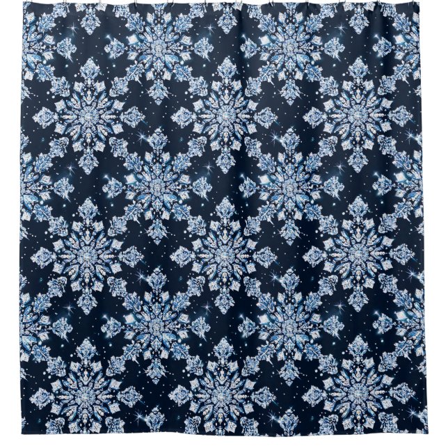 Blue 3d snowflakes shower curtain (Front)