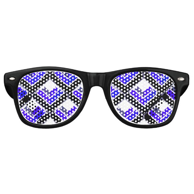 Blue 3D Squares Pattern Retro Vintage Fun Sunglasses (Front)
