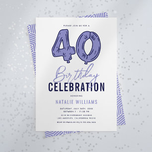 Blue 40th Birthday Party Invitation