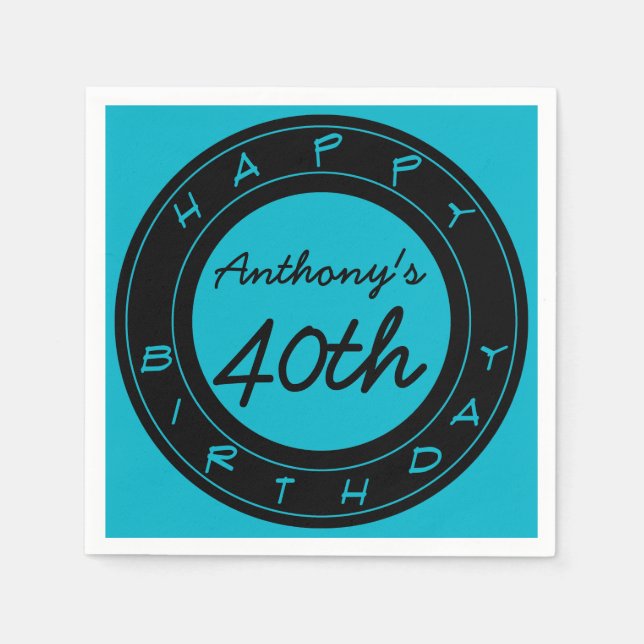 Blue 40th Birthday Party Personalised Paper Napkin (Front)