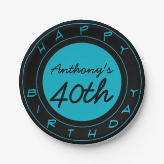 Blue 40th Birthday Party Personalised Paper Plates