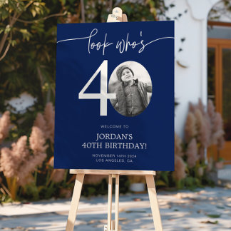 Blue 40th Birthday Welcome Sign | Look Who's 40