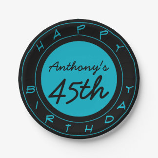 Blue 45th Birthday Party Personalised Paper Plates