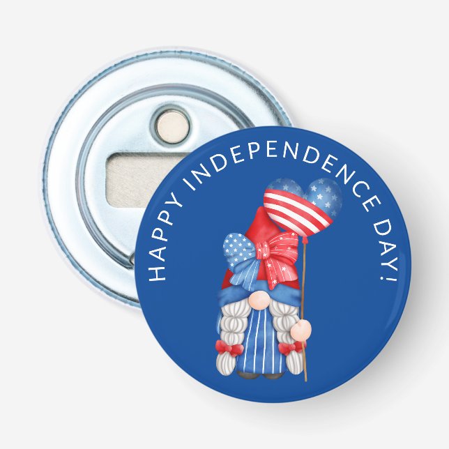 Blue 4th of July Gnome Independence Day Party Bottle Opener (Front)