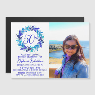 Blue 50th Birthday Party Photo Invitation Magnet