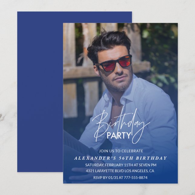 Blue 56th birthday invitation Birthday party Photo (Front/Back)
