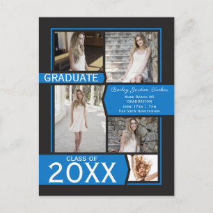 Blue 5-Photo Collage Graduation Announcement Postcard