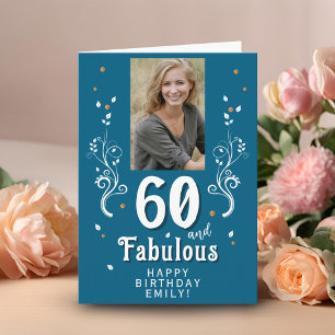 Blue 60 & Fabulous Foliage 60th Birthday Photo Card