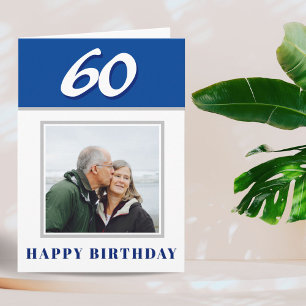 Blue 60th Birthday Custom Photo Personalised Card
