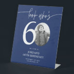 Blue 60th Birthday Welcome Sign | Look Who's 60<br><div class="desc">Welcome guests to your 60th birthday celebration with this stunning editable welcome sign. Featuring a sleek, customizable layout, this template allows you to easily add your own photo and personalize the text, making it a perfect addition to your milestone 60th birthday decor. Ideal for entryways or as a party focal...</div>