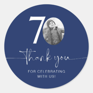 Blue 70th Birthday Thank You Classic Round Sticker