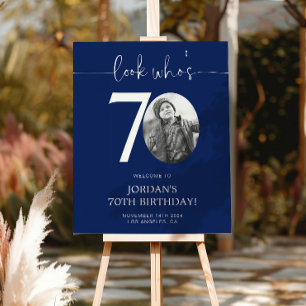 Blue 70th Birthday Welcome Sign   Look Who's 70