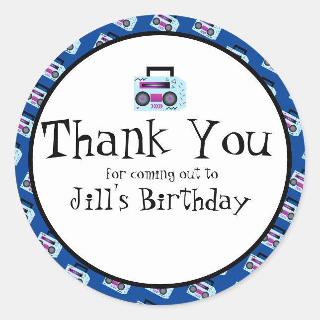 Blue 80s 90s Throw Back Music  Classic Round Sticker (Front)