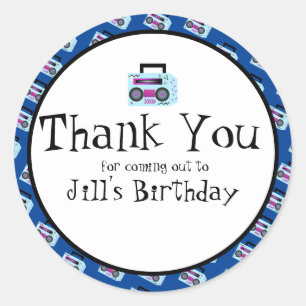 Blue 80s 90s Throw Back Music  Classic Round Sticker