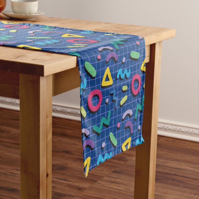 Blue 80s Memphis Pattern  Short Table Runner (In Situ)