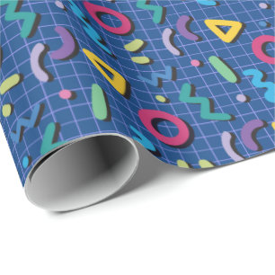 Blue 80s Memphis Pattern Wrapping Paper