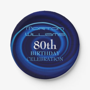 Blue 80th Birthday Celebration Paper Plates