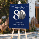 Blue 80th Birthday Welcome Sign | Look Who's 80<br><div class="desc">Welcome guests to your 80th birthday celebration with this stunning editable welcome sign. Featuring a sleek, customizable layout, this template allows you to easily add your own photo and personalize the text, making it a perfect addition to your milestone 80th birthday decor. Ideal for entryways or as a party focal...</div>