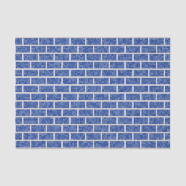 Blue 8-Bit Pixelated Graphics Style Bricks Pattern Tissue Paper (Front)