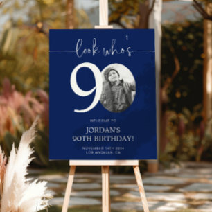 Blue 90th Birthday Welcome Sign Look Who's 90