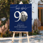 Blue 90th Birthday Welcome Sign | Look Who's 90<br><div class="desc">Welcome guests to your 90th birthday celebration with this stunning editable welcome sign. Featuring a sleek, customizable layout, this template allows you to easily add your own photo and personalize the text, making it a perfect addition to your milestone 90th birthday decor. Ideal for entryways or as a party focal...</div>