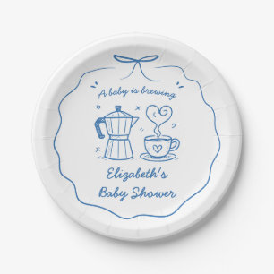 Blue A Baby Is Brewing Coffee Thank You Paper Plate