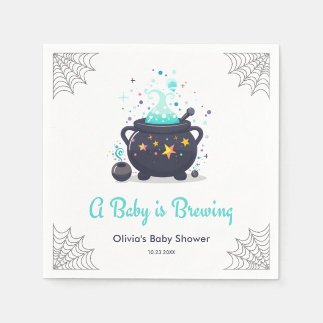 Blue A Baby is Brewing Halloween Baby Shower  Napkin (Front)