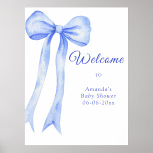 blue a bow - welcome baby shower party poster