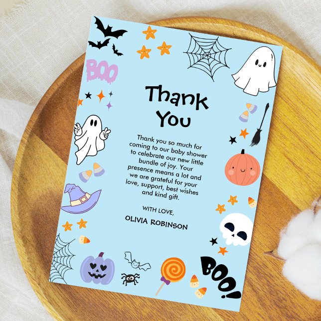 Blue A Little Boo Cute Ghost Halloween Baby Shower Thank You Card (Blue A Little Boo Cute Ghost Halloween Baby Shower Thank You Card )
